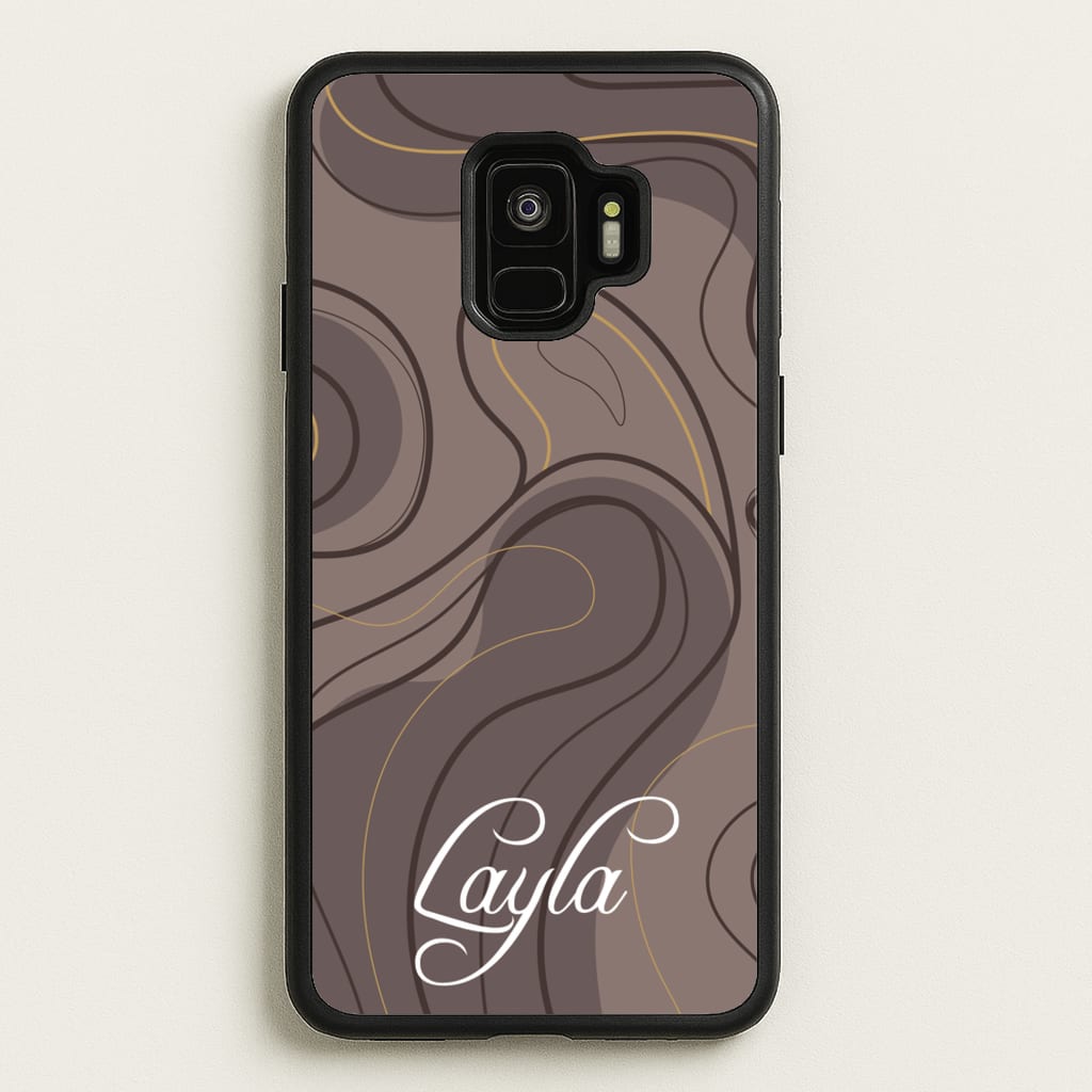 Brown Marble Waves Personalised Name - Personalised Phone Case for Galaxy S9