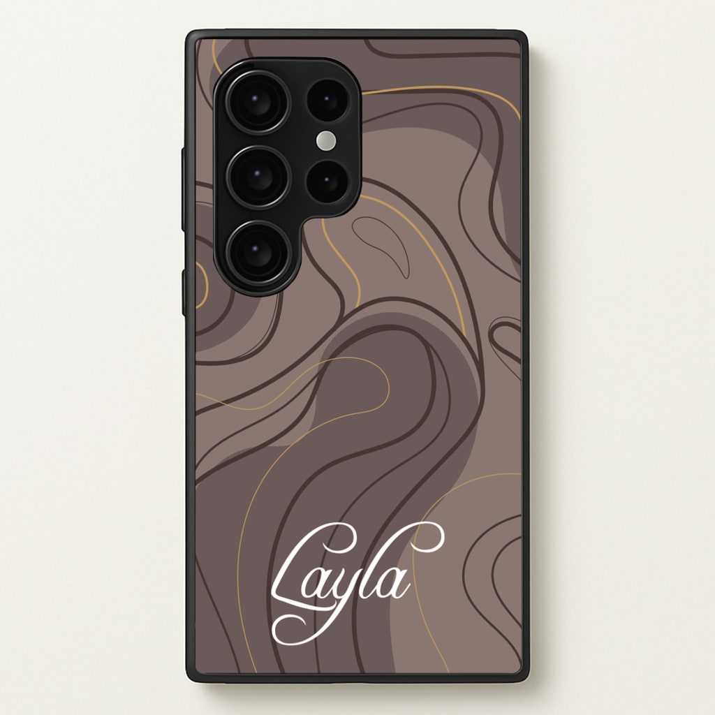 Brown Marble Waves Personalised Name - Personalised Phone Case for Galaxy S24 Ultra