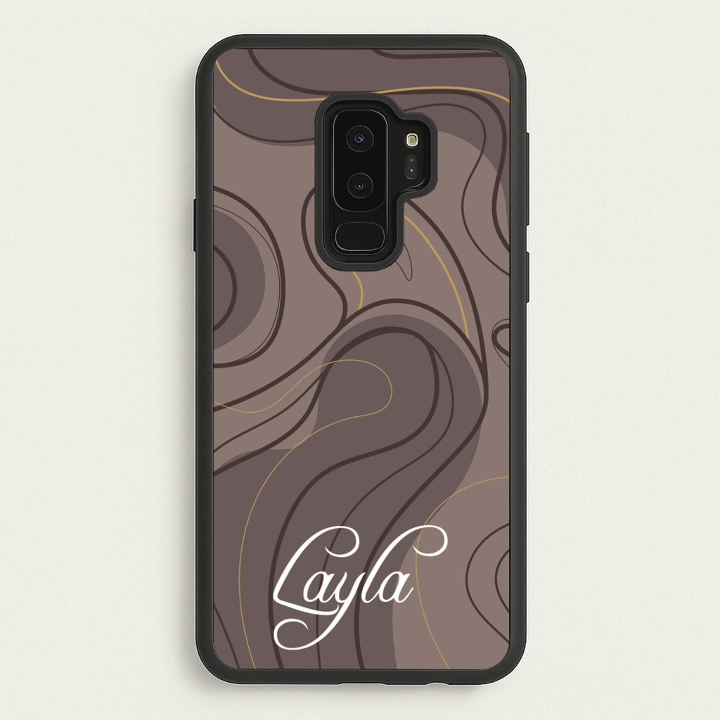 Brown Marble Waves Personalised Name - Personalised Phone Case for Galaxy S9 Plus