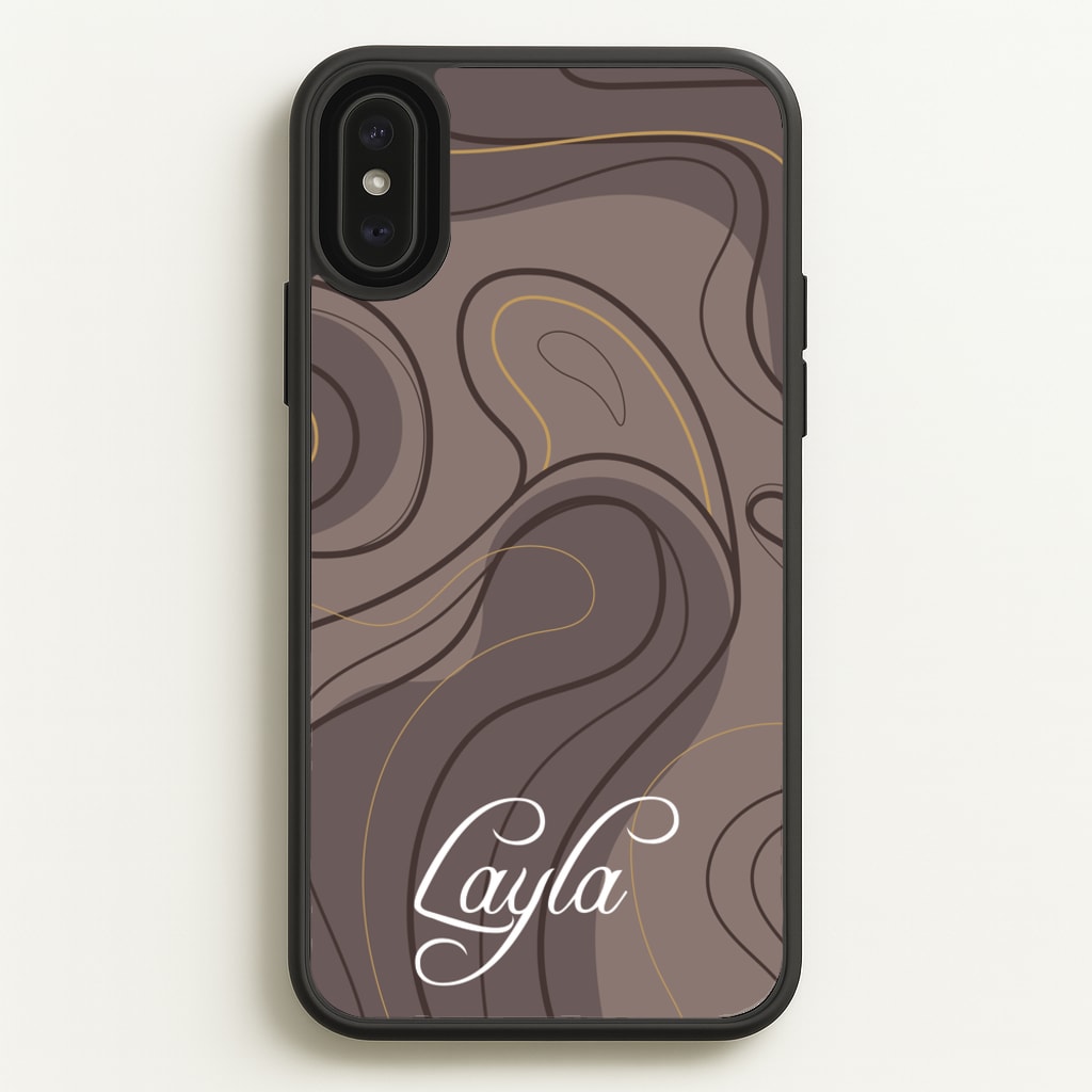 Brown Marble Waves Personalised Name - Personalised Phone Case for iPhone XS Max