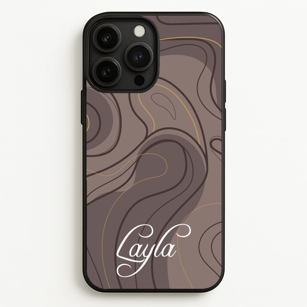 Brown Marble Waves Personalised Name - Personalised Phone Case for iPhone 13 Pro Max