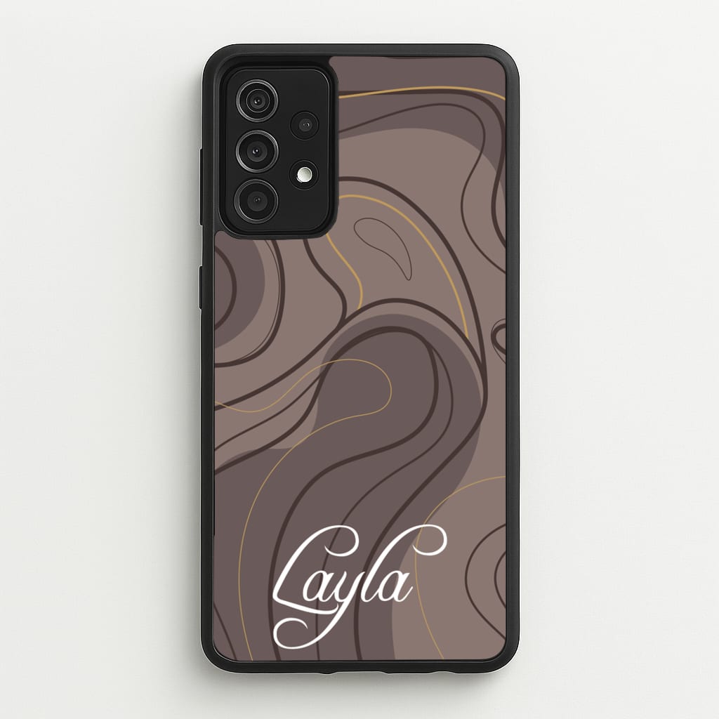 Brown Marble Waves Personalised Name - Personalised Phone Case for Galaxy A52 / A52s