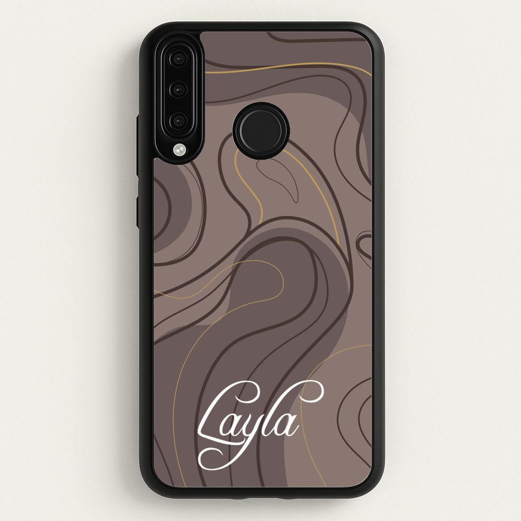 Brown Marble Waves Personalised Name - Personalised Phone Case for Huawei P30 Lite
