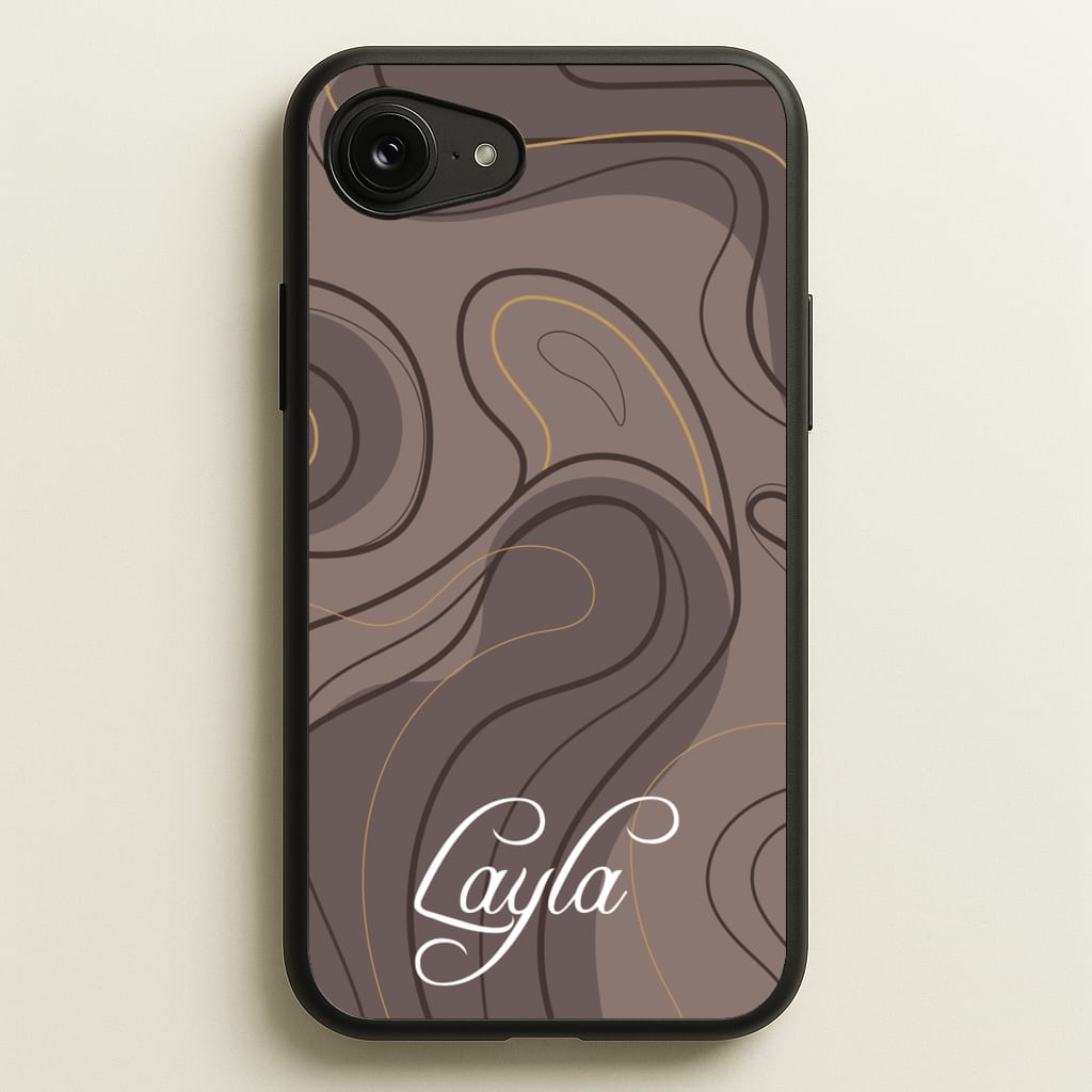 Brown Marble Waves Personalised Name - Personalised Phone Case for iPhone 16e