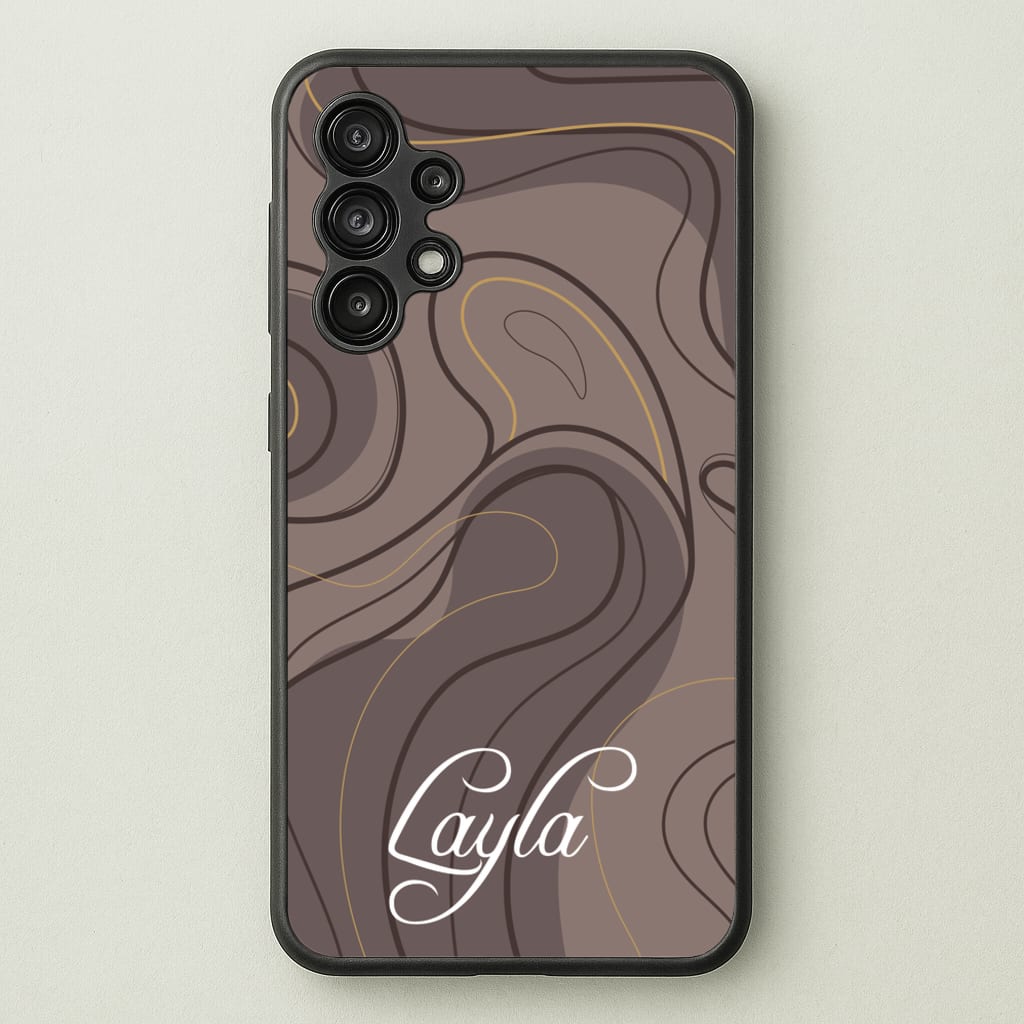 Brown Marble Waves Personalised Name - Personalised Phone Case for Galaxy A13