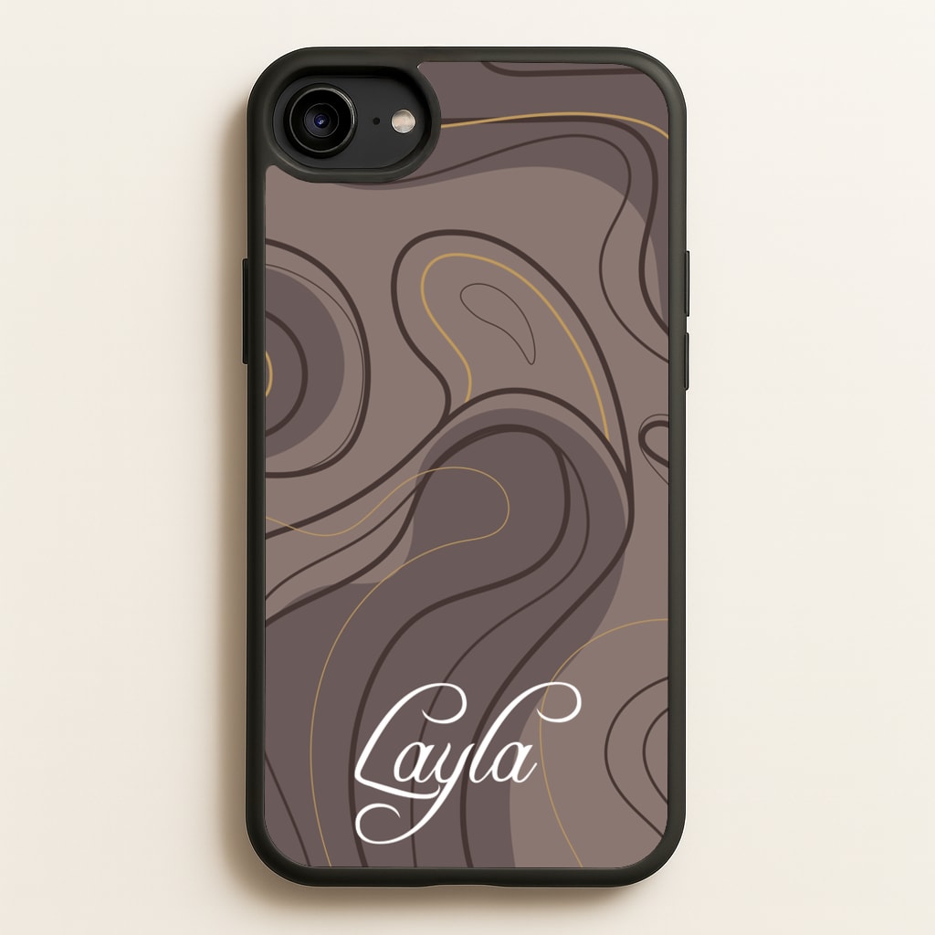 Brown Marble Waves Personalised Name - Personalised Phone Case for iPhone 6 / 7 / 8 / SE