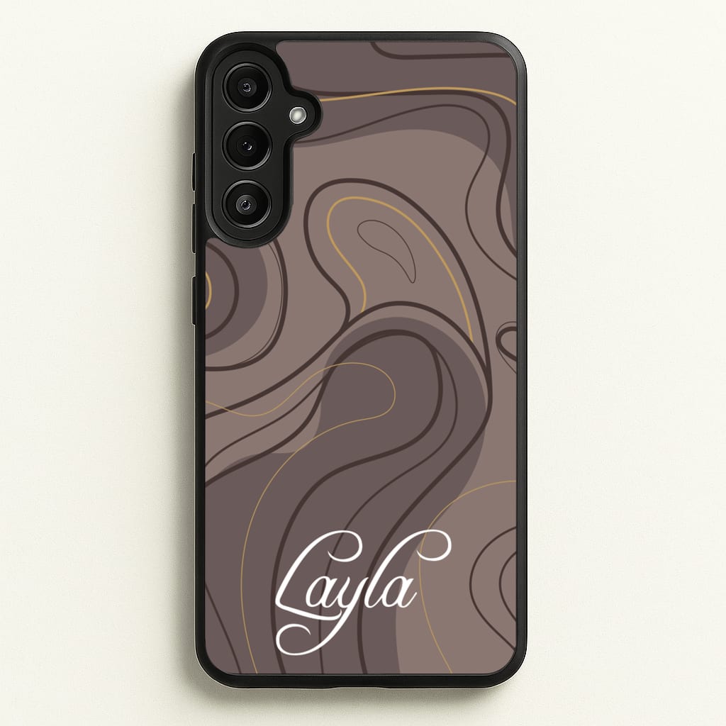 Brown Marble Waves Personalised Name - Personalised Phone Case for Galaxy A36
