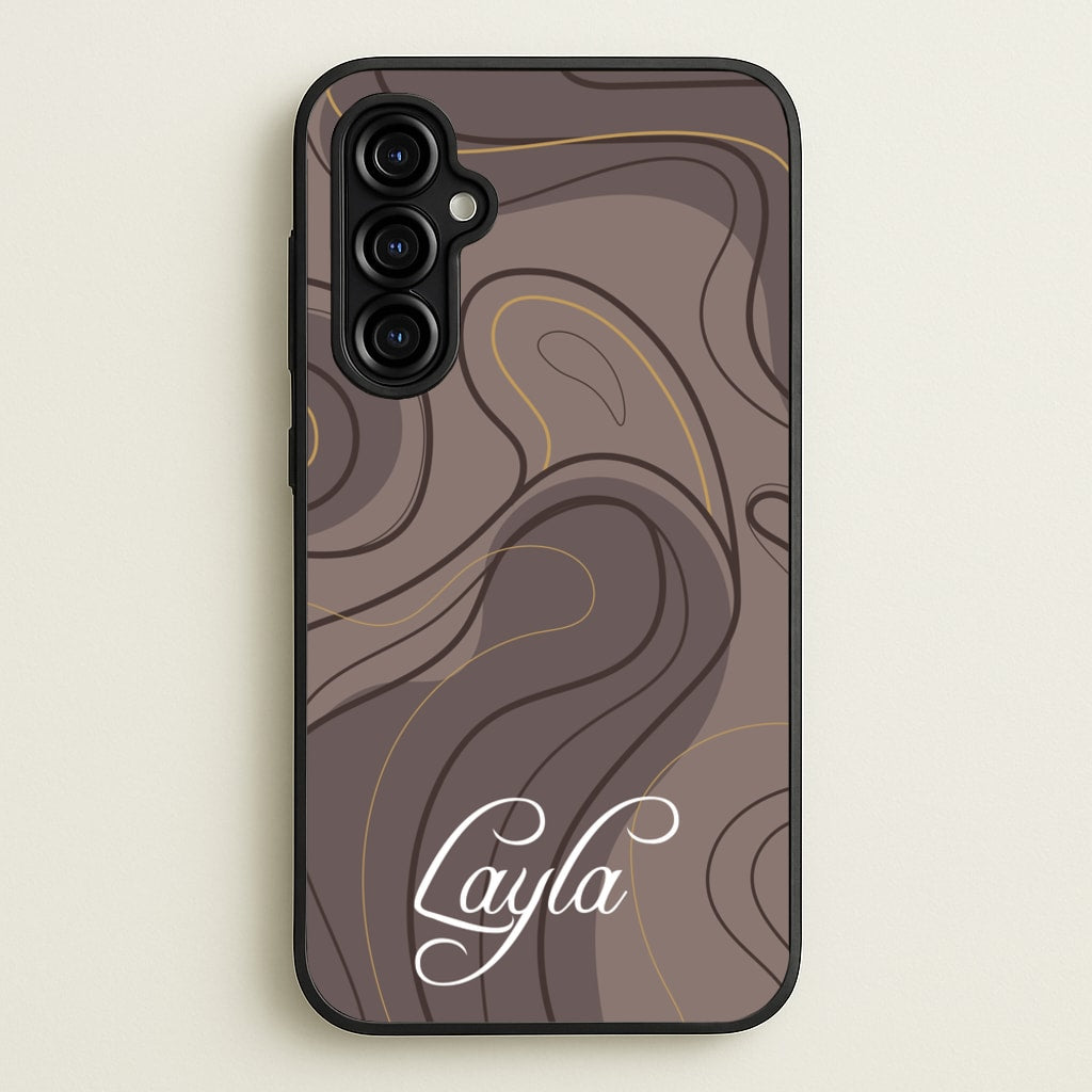 Brown Marble Waves Personalised Name - Personalised Phone Case for Galaxy A54
