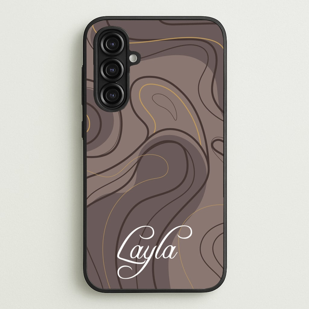 Brown Marble Waves Personalised Name - Personalised Phone Case for Galaxy A16