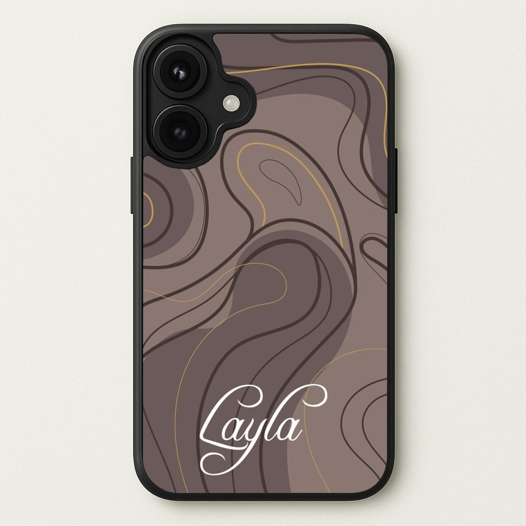Brown Marble Waves Personalised Name Phone Case for iPhone 17