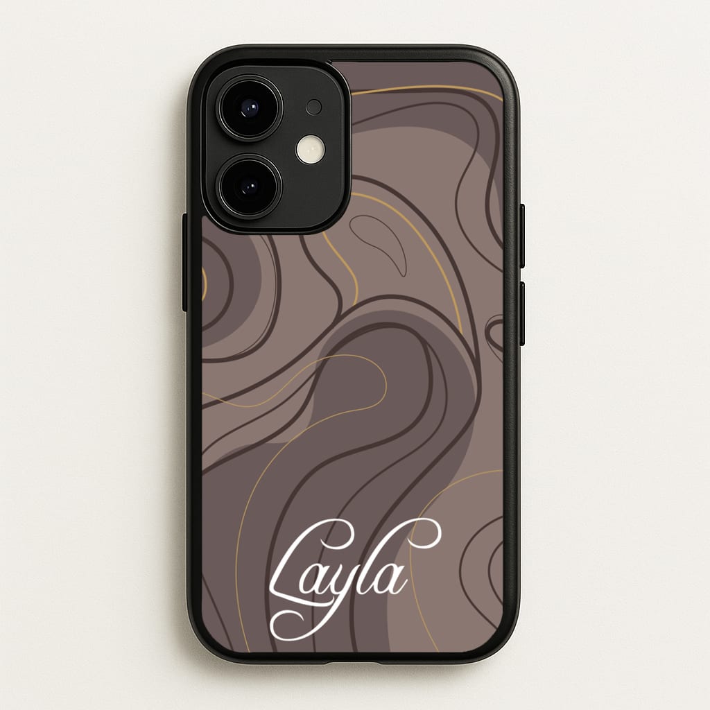 Brown Marble Waves Personalised Name - Personalised Phone Case for iPhone 12 Mini