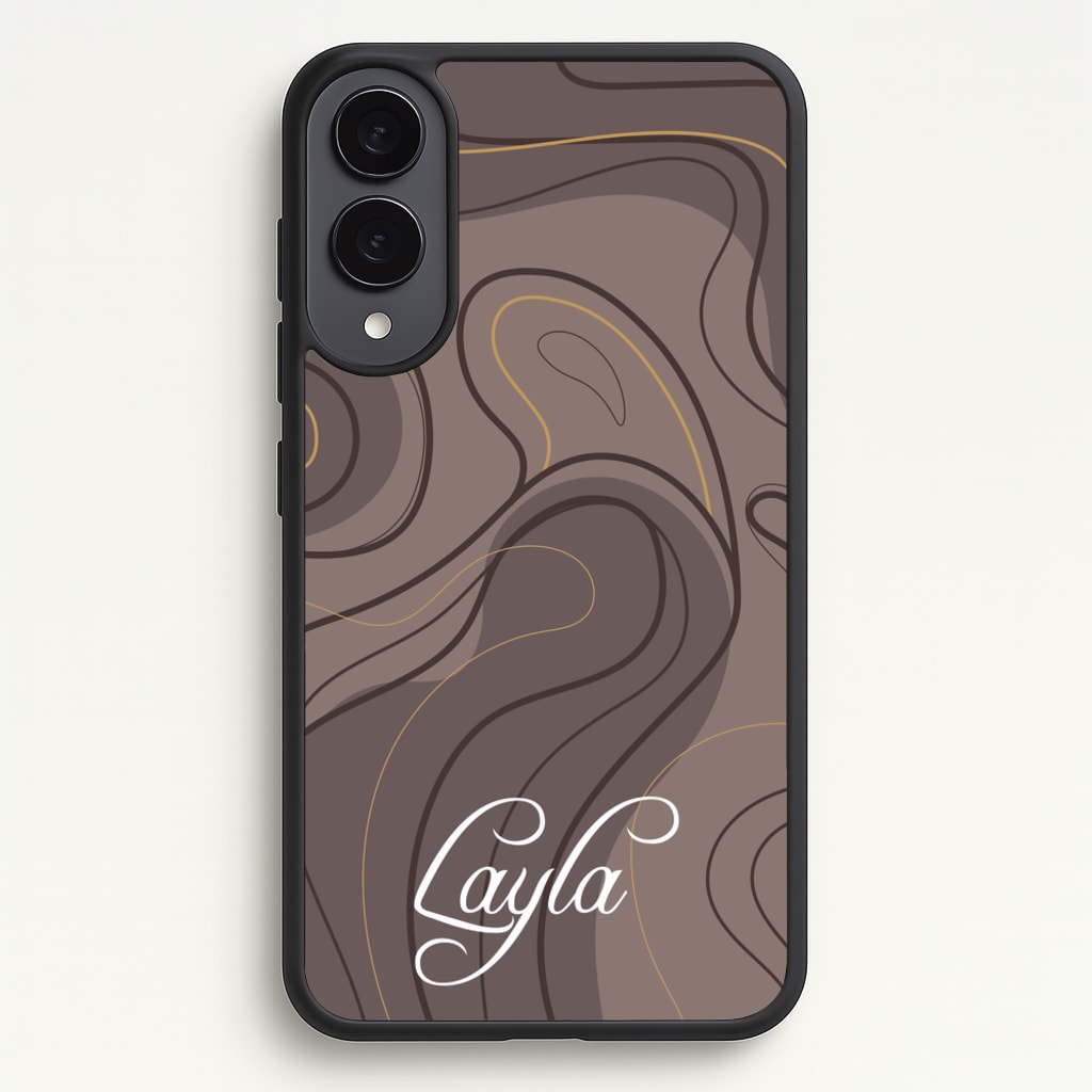 Brown Marble Waves Personalised Name - Personalised Phone Case for Galaxy S25 Edge