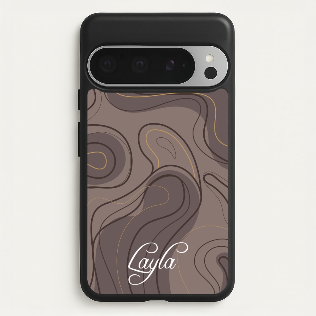 Brown Marble Waves Personalised Name - Personalised Phone Case for Google Pixel 9 Pro XL