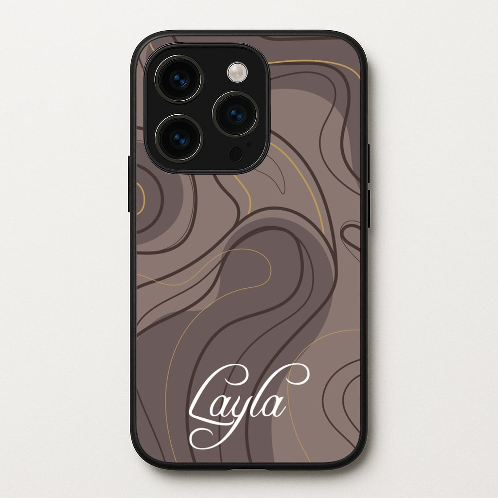 Brown Marble Waves Personalised Name - Personalised Phone Case for iPhone 15 Pro Max
