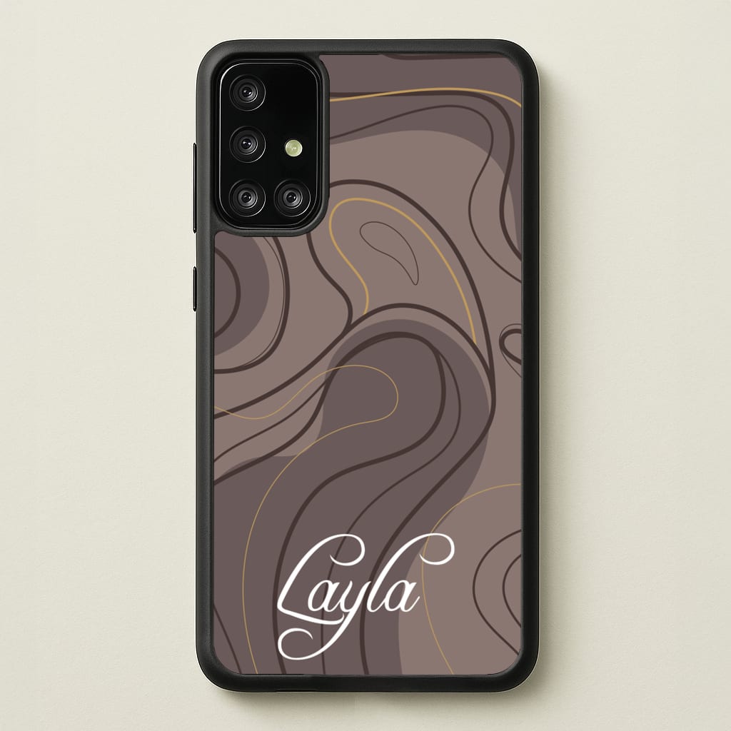 Brown Marble Waves Personalised Name - Personalised Phone Case for Galaxy A71