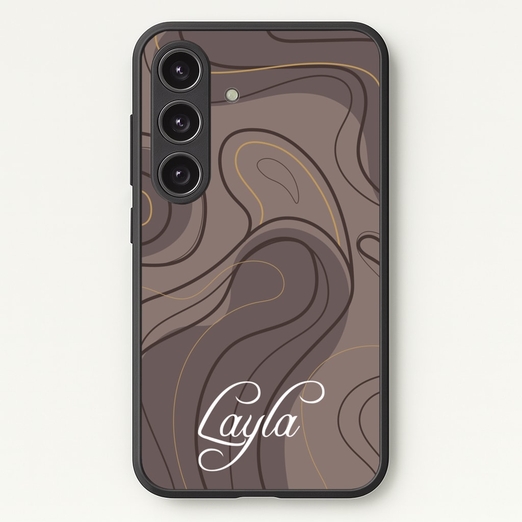 Brown Marble Waves Personalised Name - Personalised Phone Case for Galaxy S24