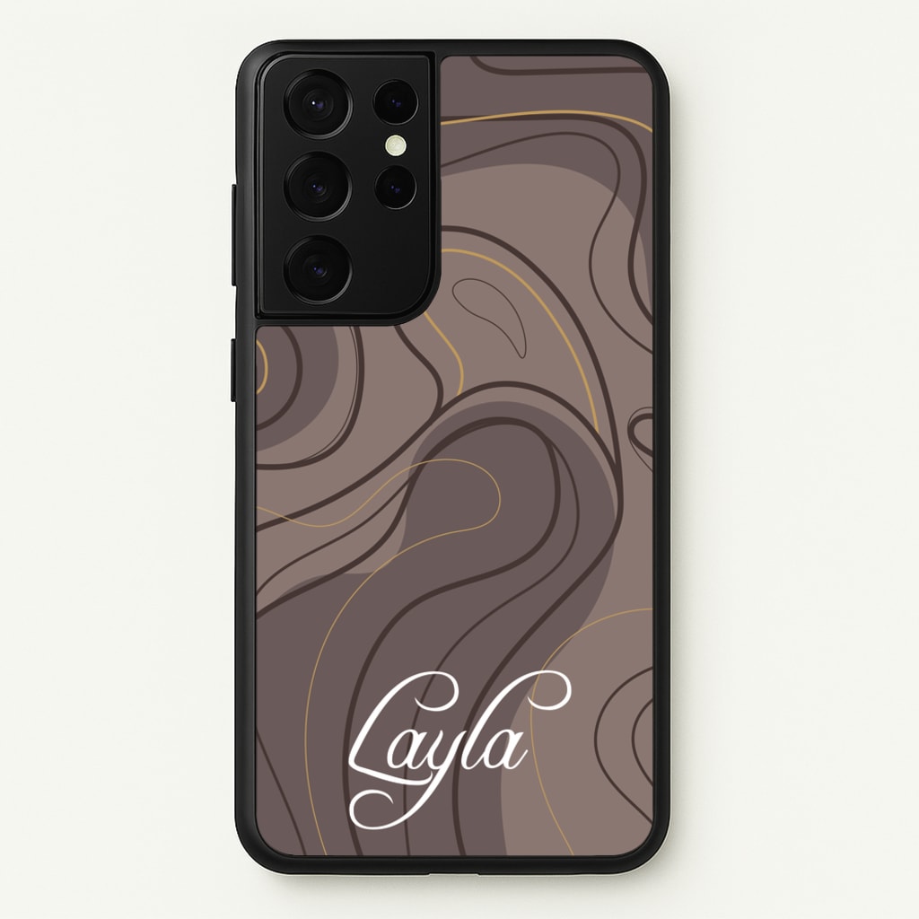 Brown Marble Waves Personalised Name - Personalised Phone Case for Galaxy S21 Ultra