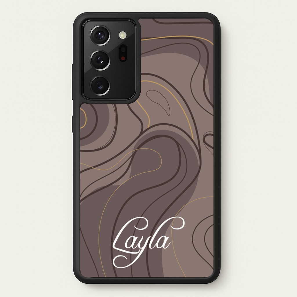 Brown Marble Waves Personalised Name - Personalised Phone Case for Galaxy Note 20 Ultra