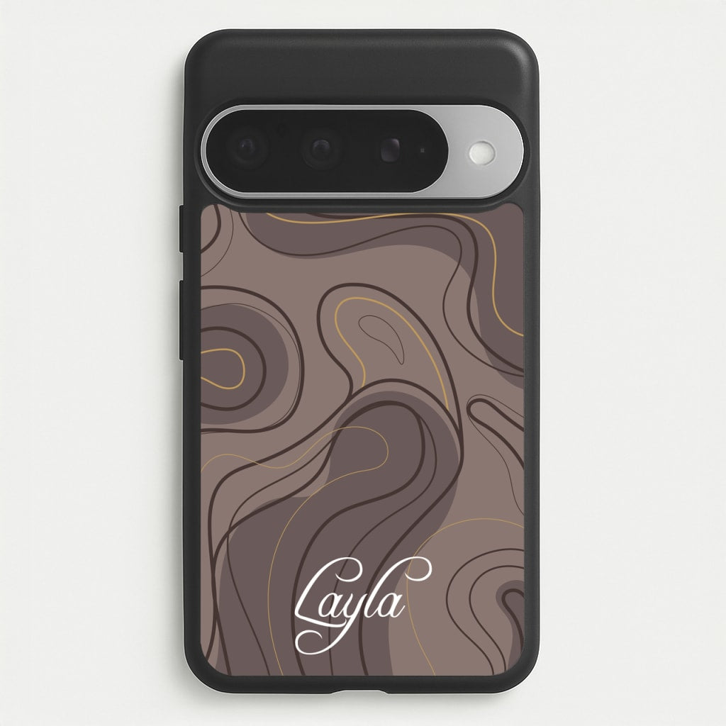 Brown Marble Waves Personalised Name Phone Case for Google Pixel 10 Pro XL