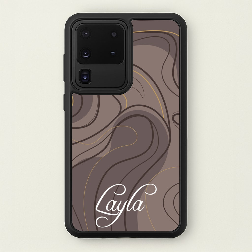 Brown Marble Waves Personalised Name - Personalised Phone Case for Galaxy S20 Ultra