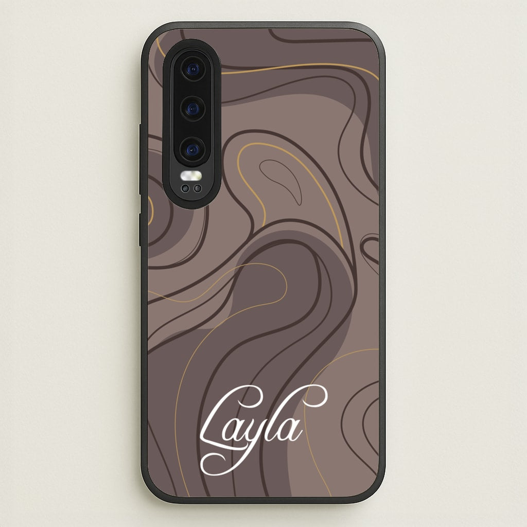 Brown Marble Waves Personalised Name - Personalised Phone Case for Huawei P30