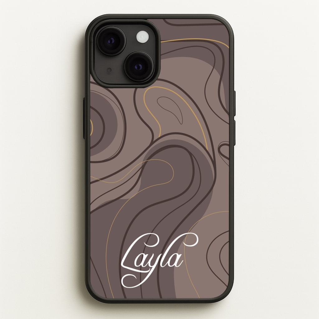 Brown Marble Waves Personalised Name - Personalised Phone Case for iPhone 13 Mini