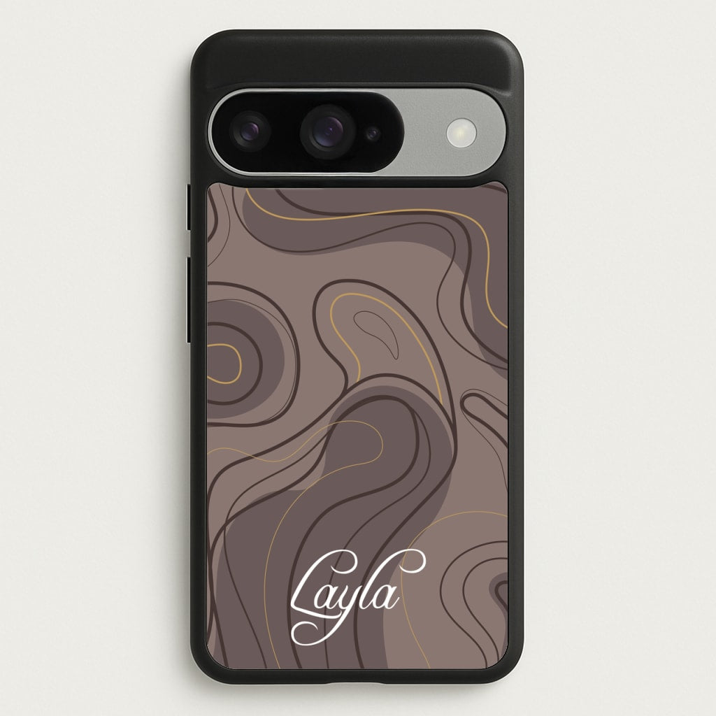 Brown Marble Waves Personalised Name Phone Case for Google Pixel 10 / 10 Pro
