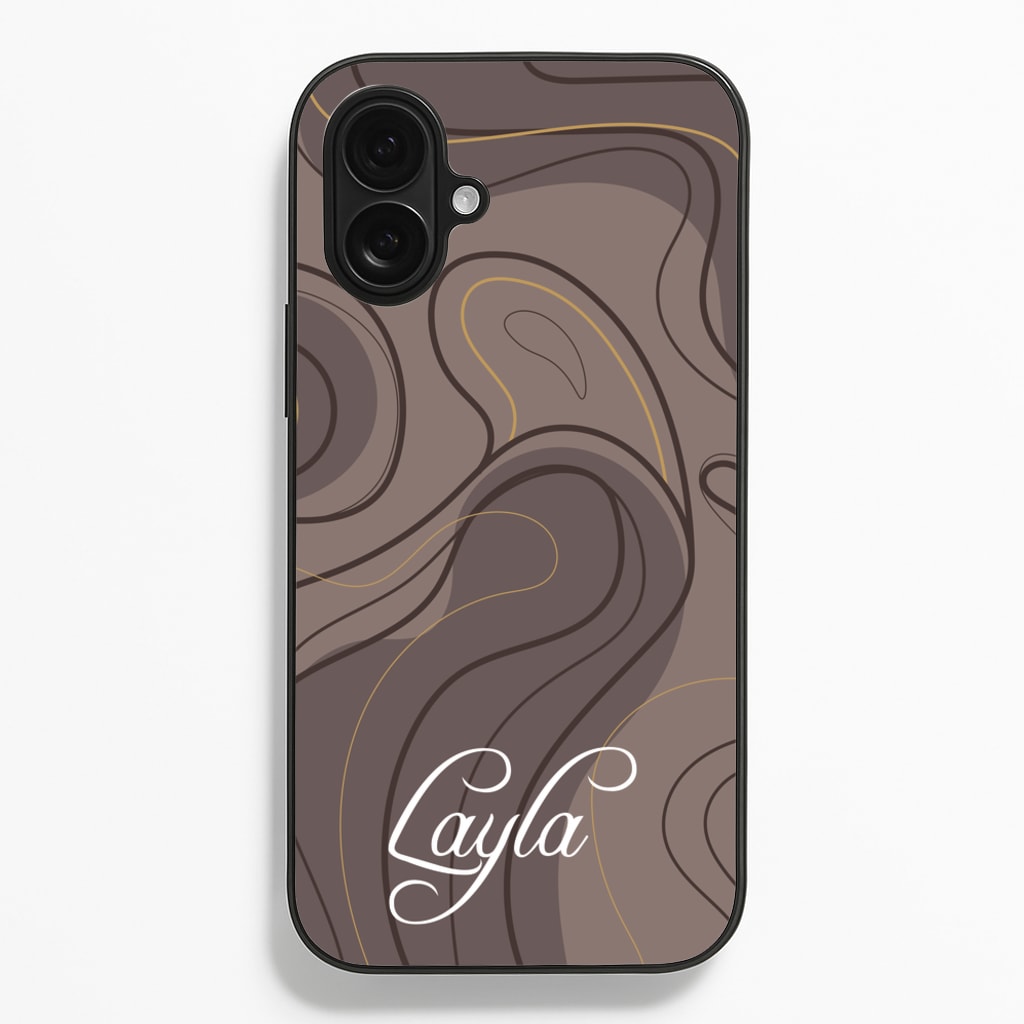Brown Marble Waves Personalised Name - Personalised Phone Case for iPhone 16 Plus