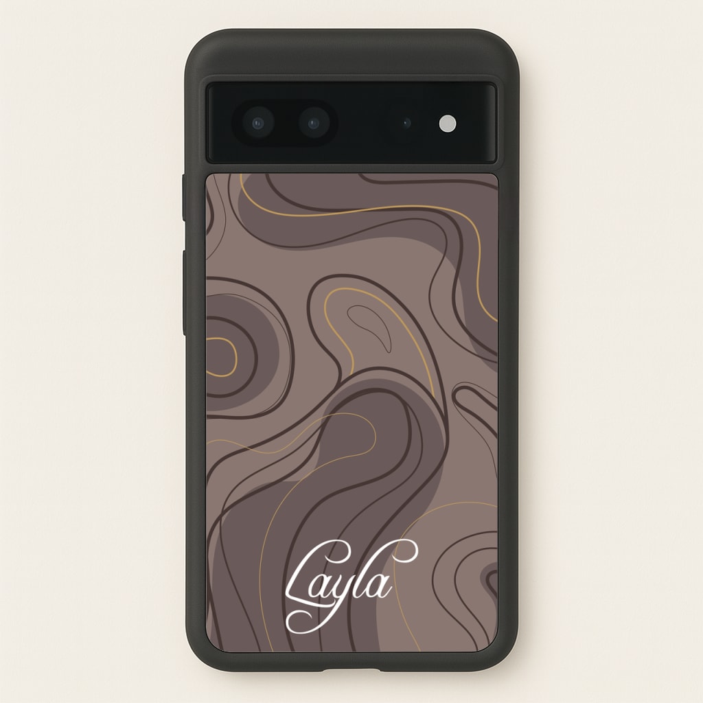 Brown Marble Waves Personalised Name - Personalised Phone Case for Google Pixel 7