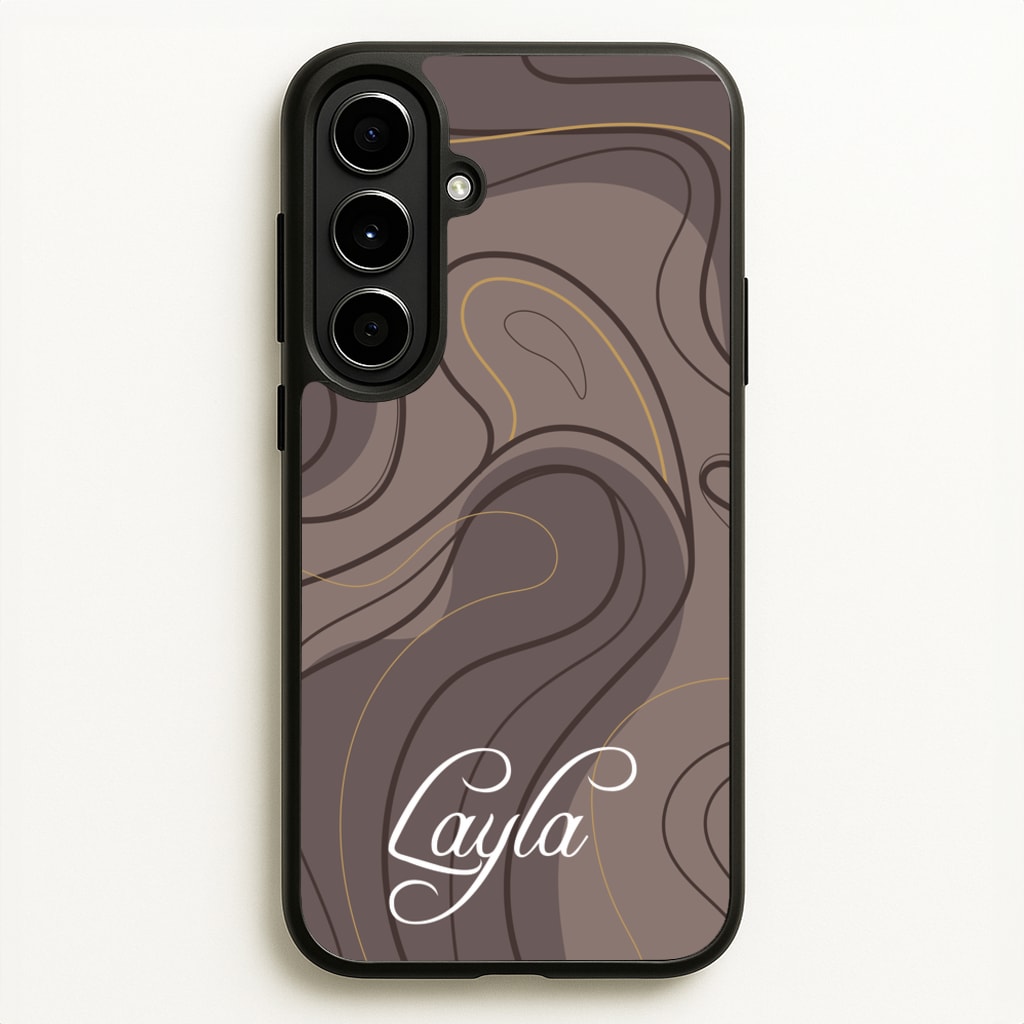 Brown Marble Waves Personalised Name - Personalised Phone Case for Galaxy A56
