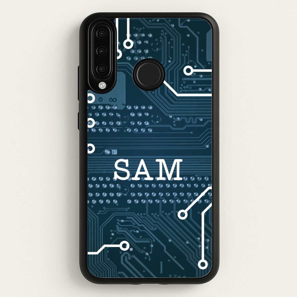 Blue Circuit Board Personalised Name - Personalised Phone Case for Huawei P30 Lite
