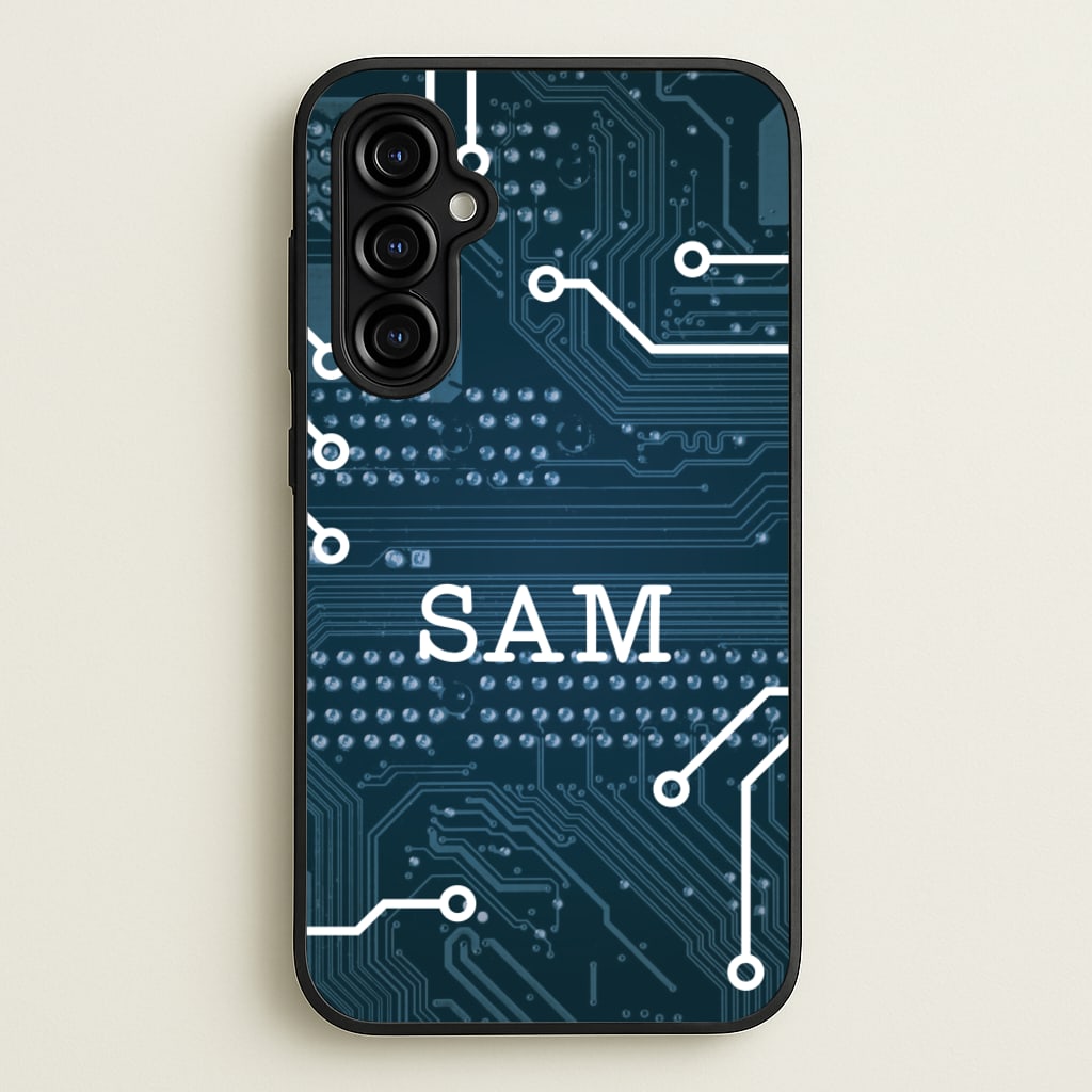 Blue Circuit Board Personalised Name - Personalised Phone Case for Galaxy A54