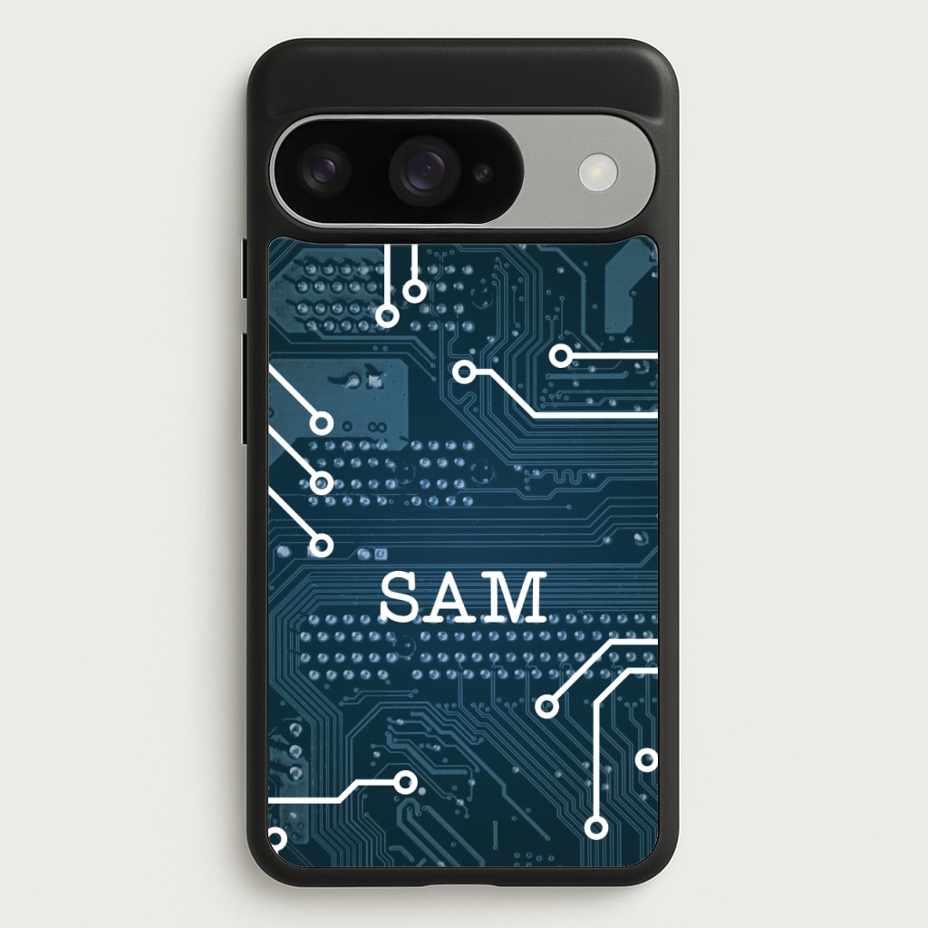 Blue Circuit Board Personalised Name Phone Case for Google Pixel 10 / 10 Pro