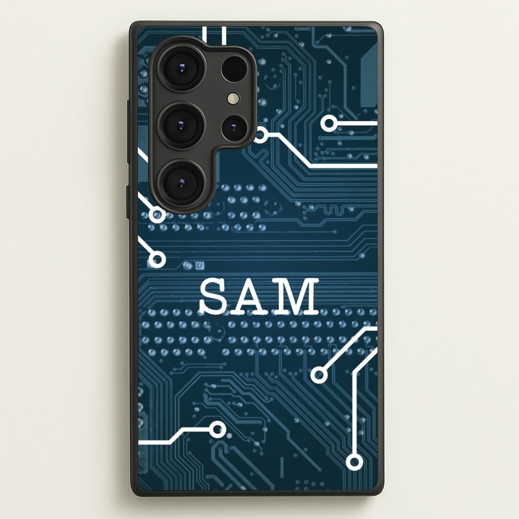 Blue Circuit Board Personalised Name - Personalised Phone Case for Galaxy S25 Ultra