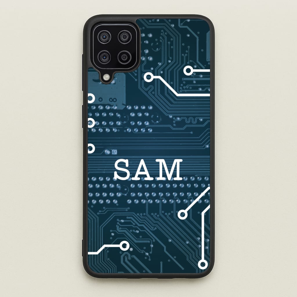 Blue Circuit Board Personalised Name - Personalised Phone Case for Galaxy A12