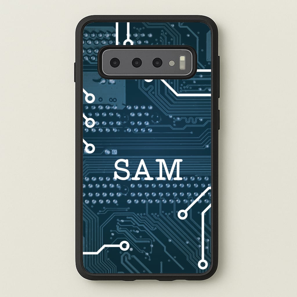 Blue Circuit Board Personalised Name - Personalised Phone Case for Galaxy S10 Plus