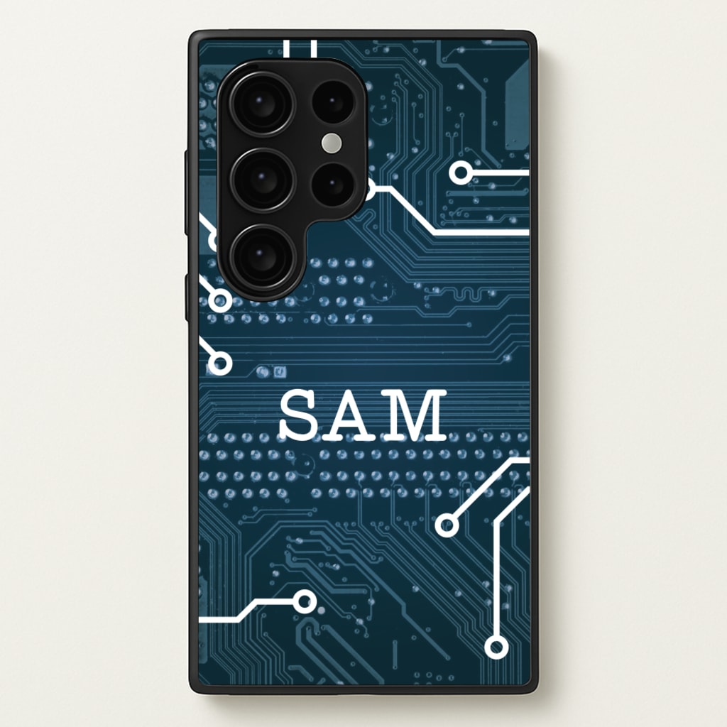 Blue Circuit Board Personalised Name - Personalised Phone Case for Galaxy S24 Ultra
