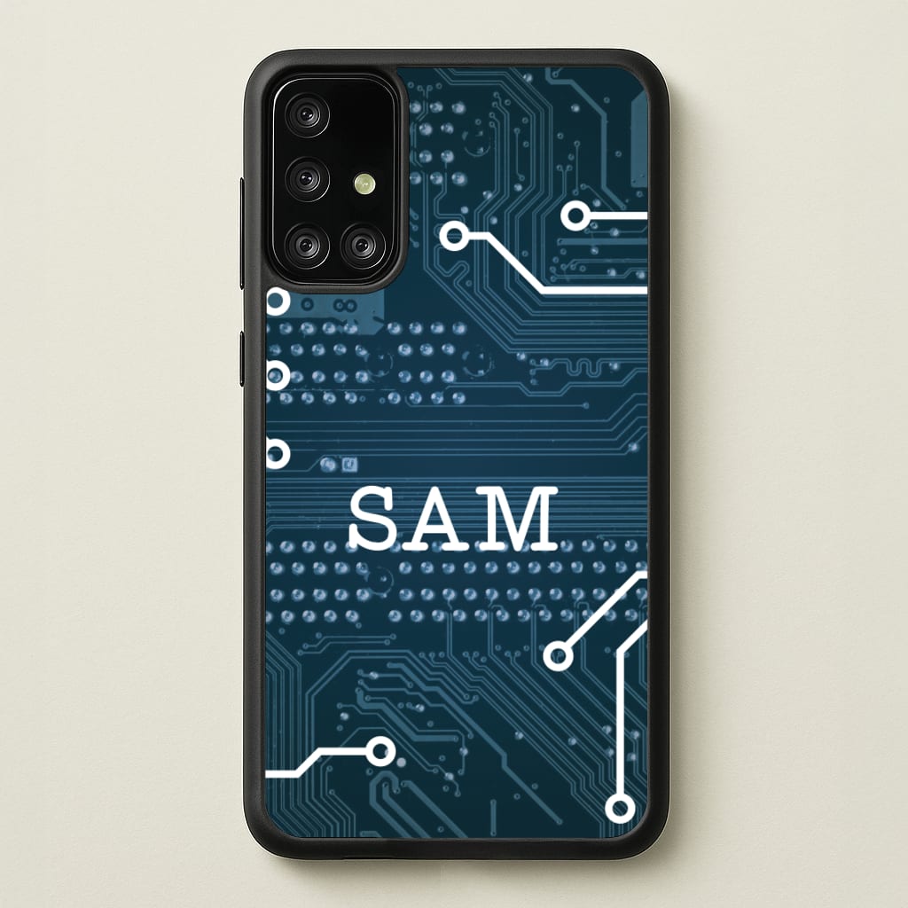 Blue Circuit Board Personalised Name - Personalised Phone Case for Galaxy A71
