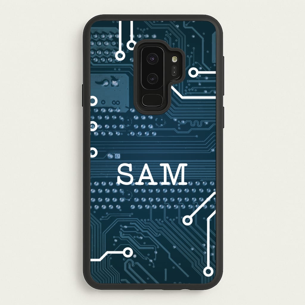 Blue Circuit Board Personalised Name - Personalised Phone Case for Galaxy S9 Plus