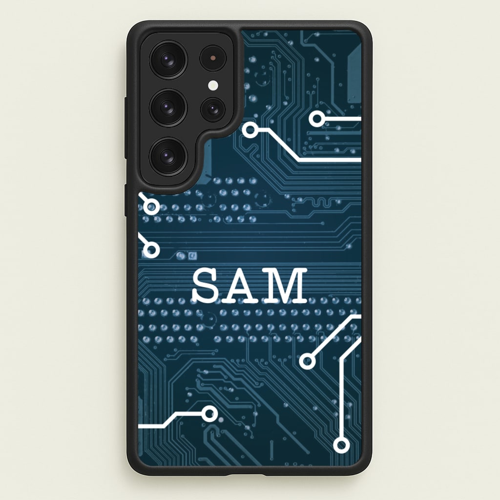 Blue Circuit Board Personalised Name - Personalised Phone Case for Galaxy S23 Ultra
