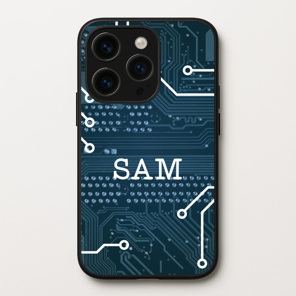 Blue Circuit Board Personalised Name - Personalised Phone Case for iPhone 15 Pro