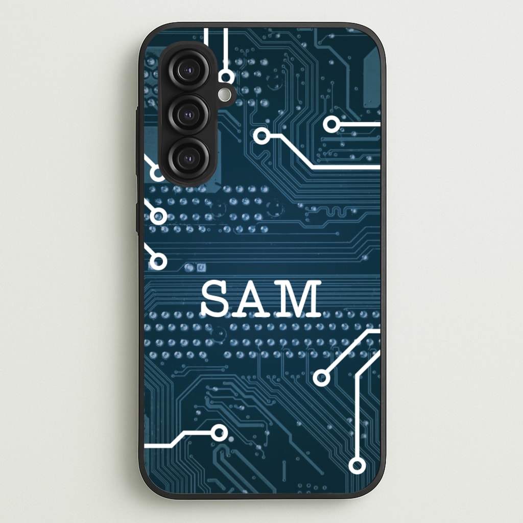 Blue Circuit Board Personalised Name - Personalised Phone Case for Galaxy S23FE