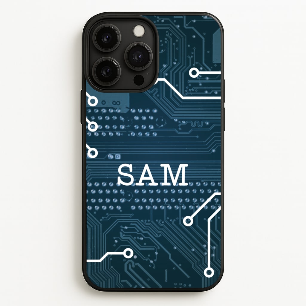 Blue Circuit Board Personalised Name - Personalised Phone Case for iPhone 13 Pro Max