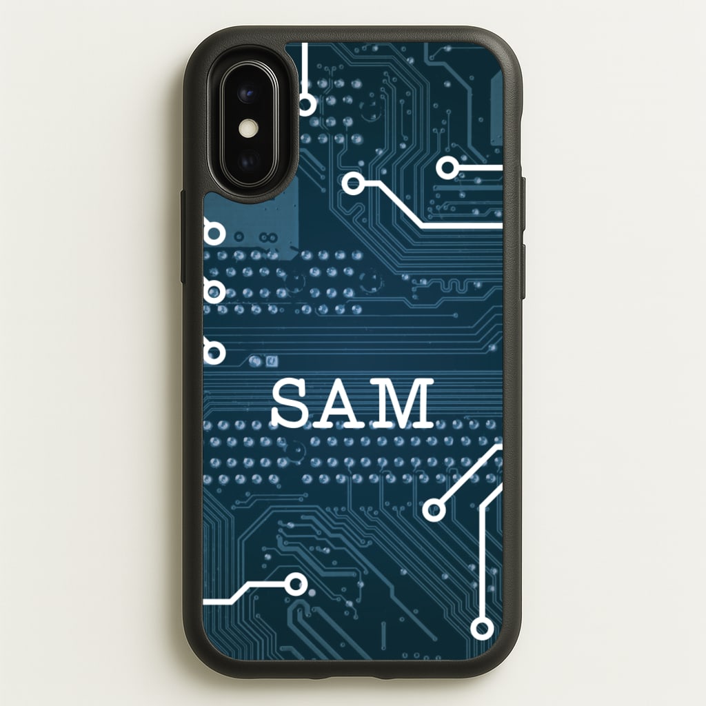 Blue Circuit Board Personalised Name - Personalised Phone Case for iPhone X / XS