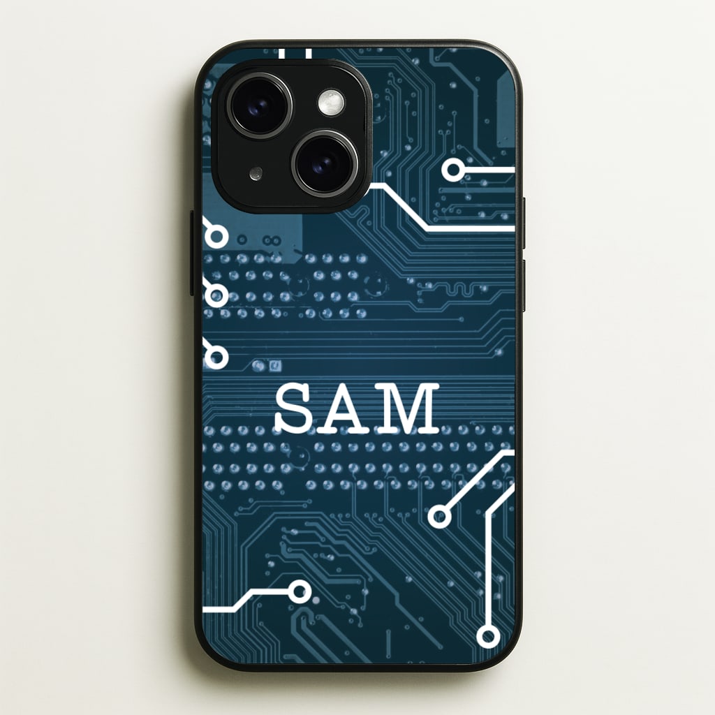 Blue Circuit Board Personalised Name - Personalised Phone Case for iPhone 14