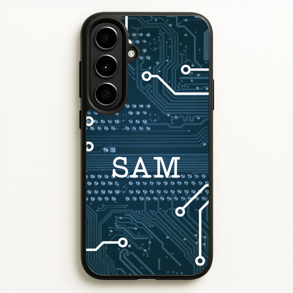 Blue Circuit Board Personalised Name - Personalised Phone Case for Galaxy A56