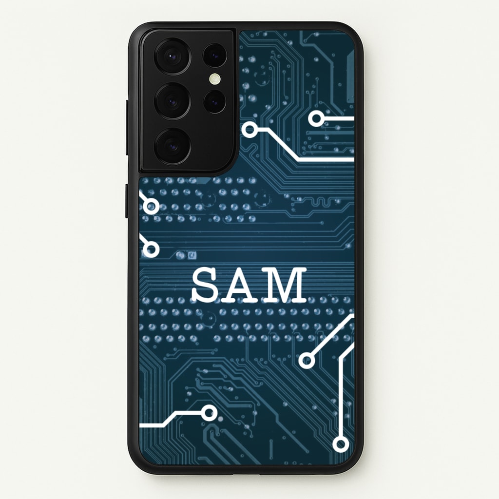 Blue Circuit Board Personalised Name - Personalised Phone Case for Galaxy S21 Ultra