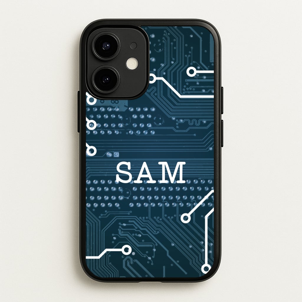 Blue Circuit Board Personalised Name - Personalised Phone Case for iPhone 12 Mini