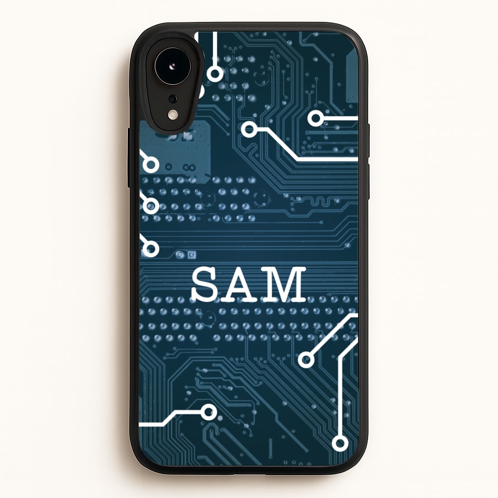 Blue Circuit Board Personalised Name - Personalised Phone Case for iPhone XR