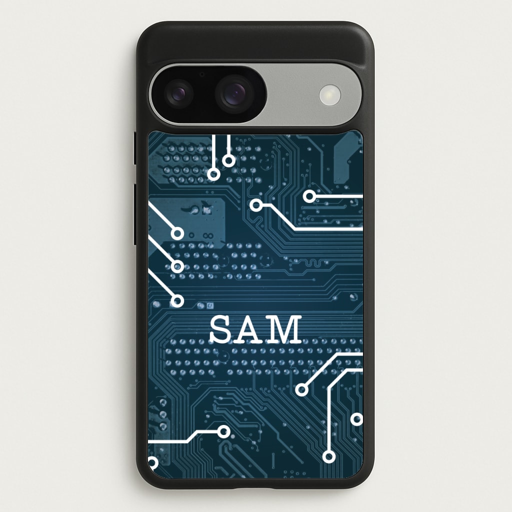 Blue Circuit Board Personalised Name - Personalised Phone Case for Google Pixel 9 / 9 Pro